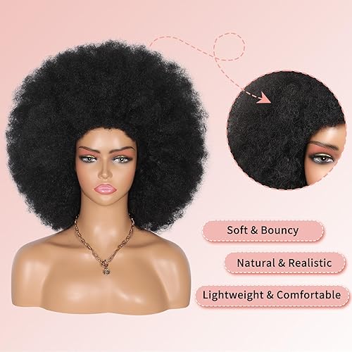 Miniatura 8 de Kalyss Pelucas de cabello humano corto afro rizado de 16 pulgadas para mujeres negras, peluca afro grande y suave, de aspecto natural, pelucas de