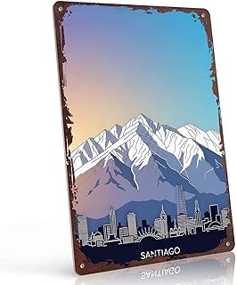 Santiago Skyline with Andes Mountains Mountain Metal Sign 8x12 Inch, Funny Aluminum Wall Decor, for Mountain Cabins & Lodges