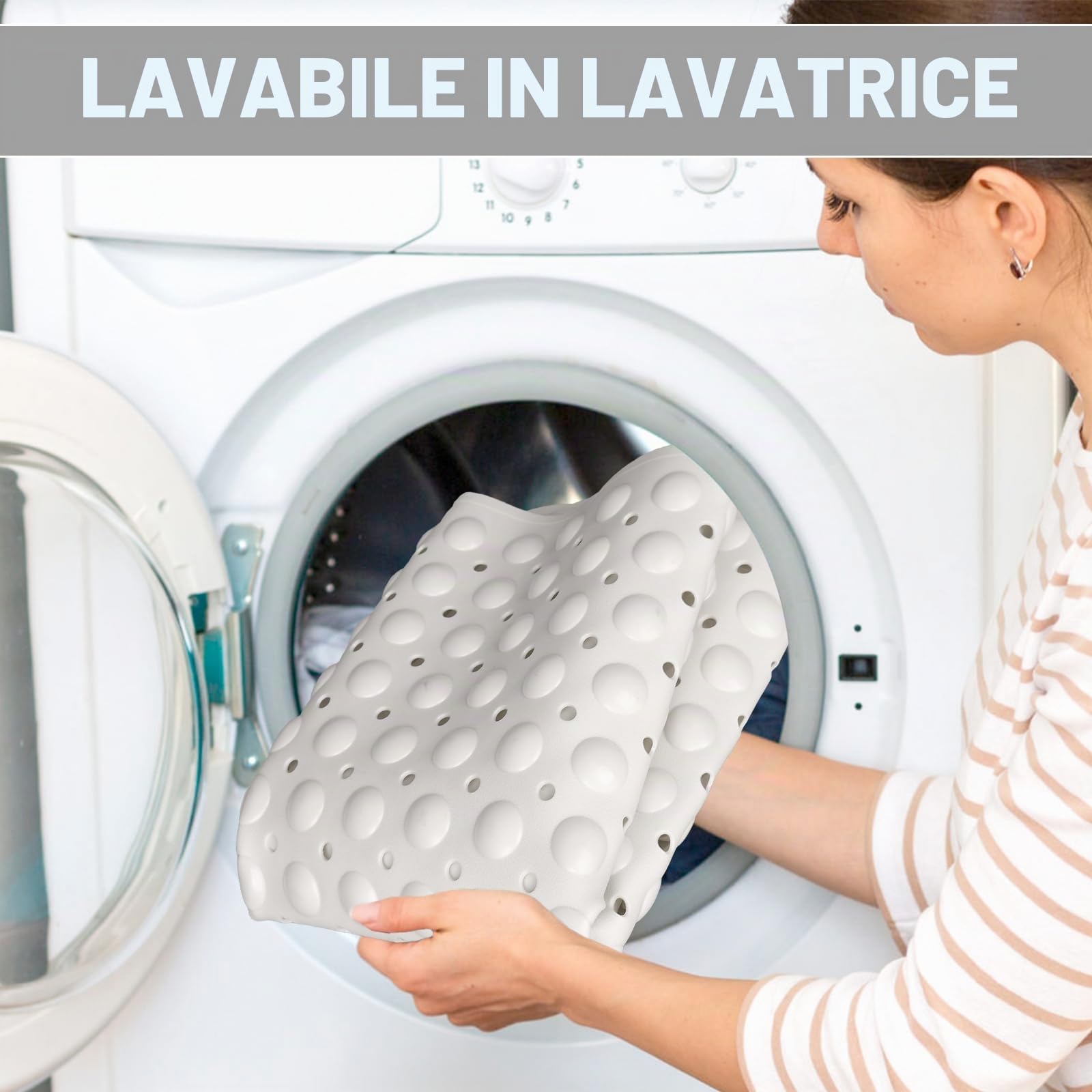 Tappetino da doccia antiscivolo, 90 x 60 cm, extra large, per box doccia interno, morbido TPE lungo, anti-muffa, opaco, con forti ventose