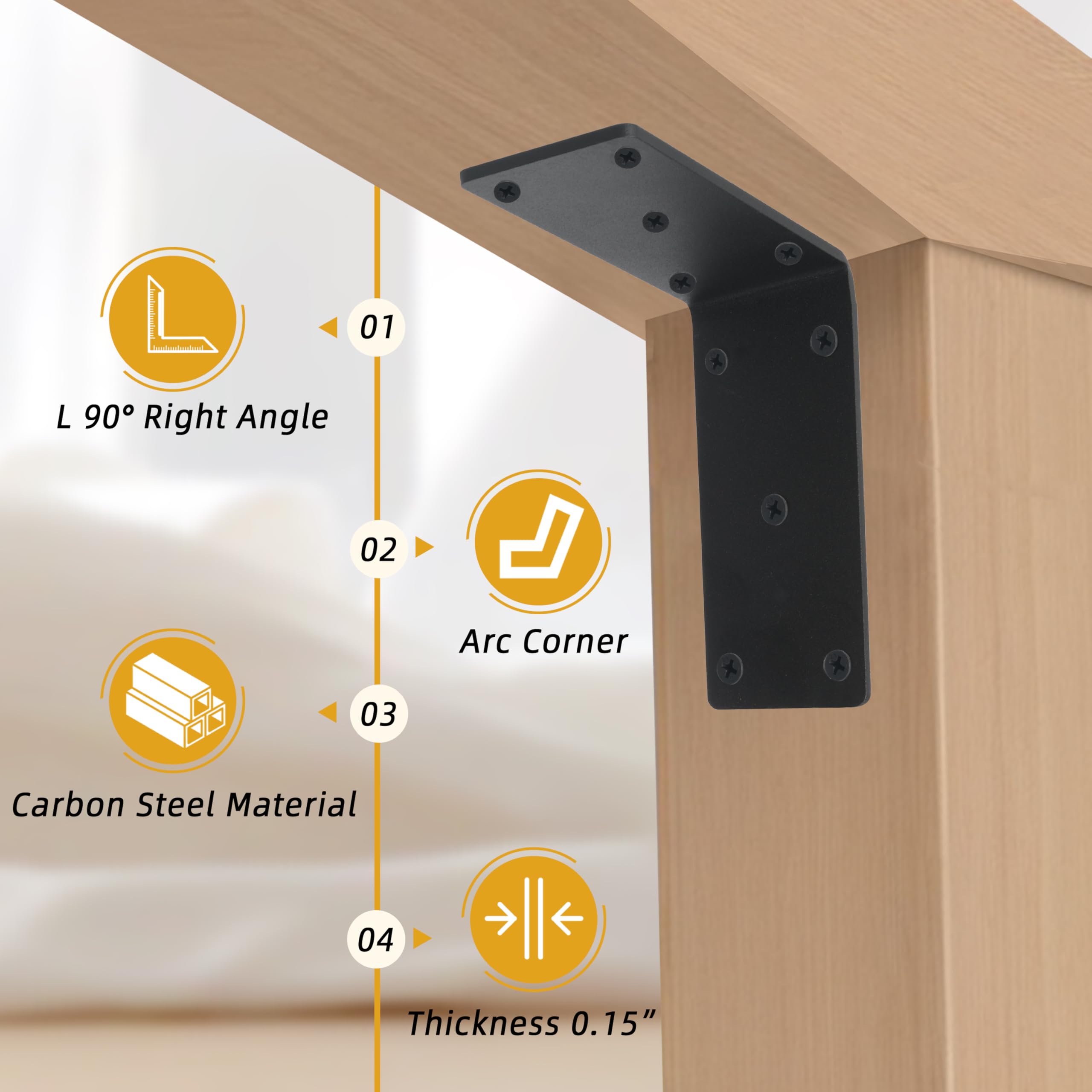 Confezione da 8 staffe angolari in acciaio resistente, 15,2 x 15,2 x 5,2 cm, staffa angolare a L, spessore 4 mm, staffa angolare in metallo per giunti in metallo, mensole in legno, supporto per mobili