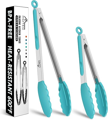 Miniatura 13 de HOTEC Pinzas de cocina de acero inoxidable de alta calidad con puntas de silicona, juego de 2-9 pulgadas y 12 pulgadas, caqui Paquete de 2: caqui,2