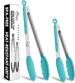 HOTEC Stainless Steel Kitchen Tongs with Silicone Tips, Set of 2-9" and 12"