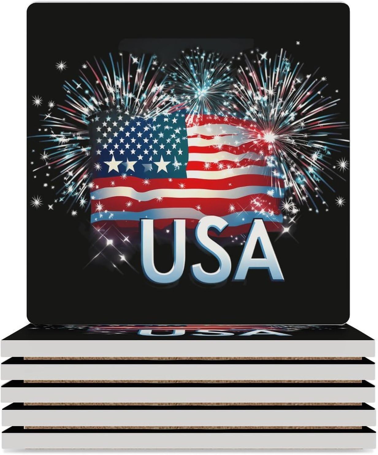 State USA Flag Ceramic Coasters Square Drinks Coaster Coffee Table Decor Table Coaster for Home Bar