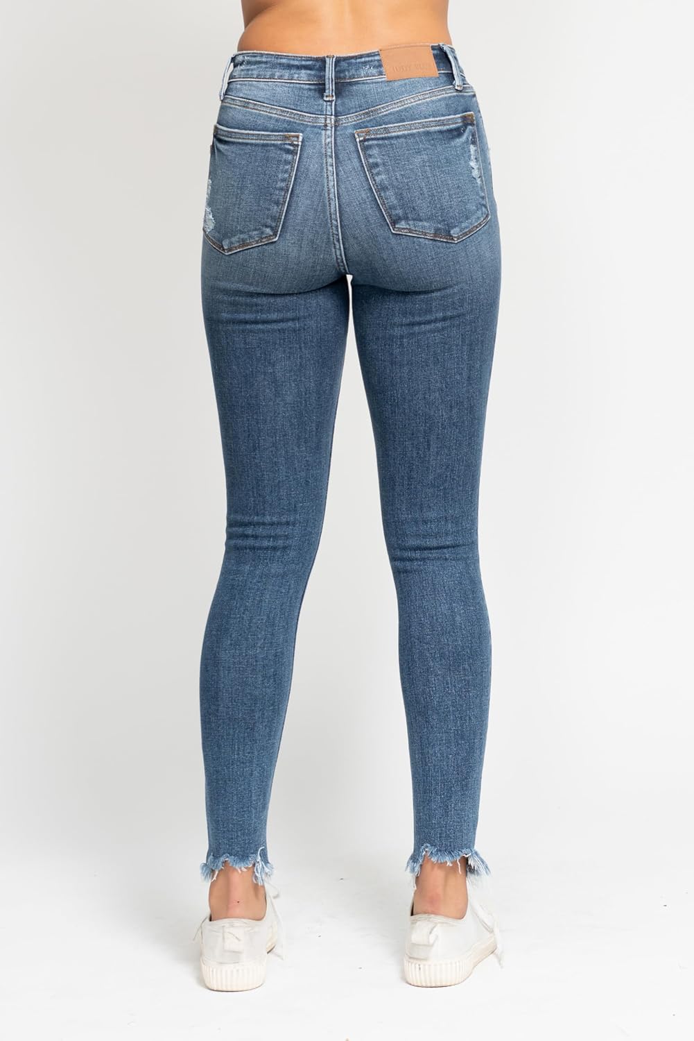 Judy Blue Womens Jeans - High Waisted Skinny with Destroy & Shark Bit Hem