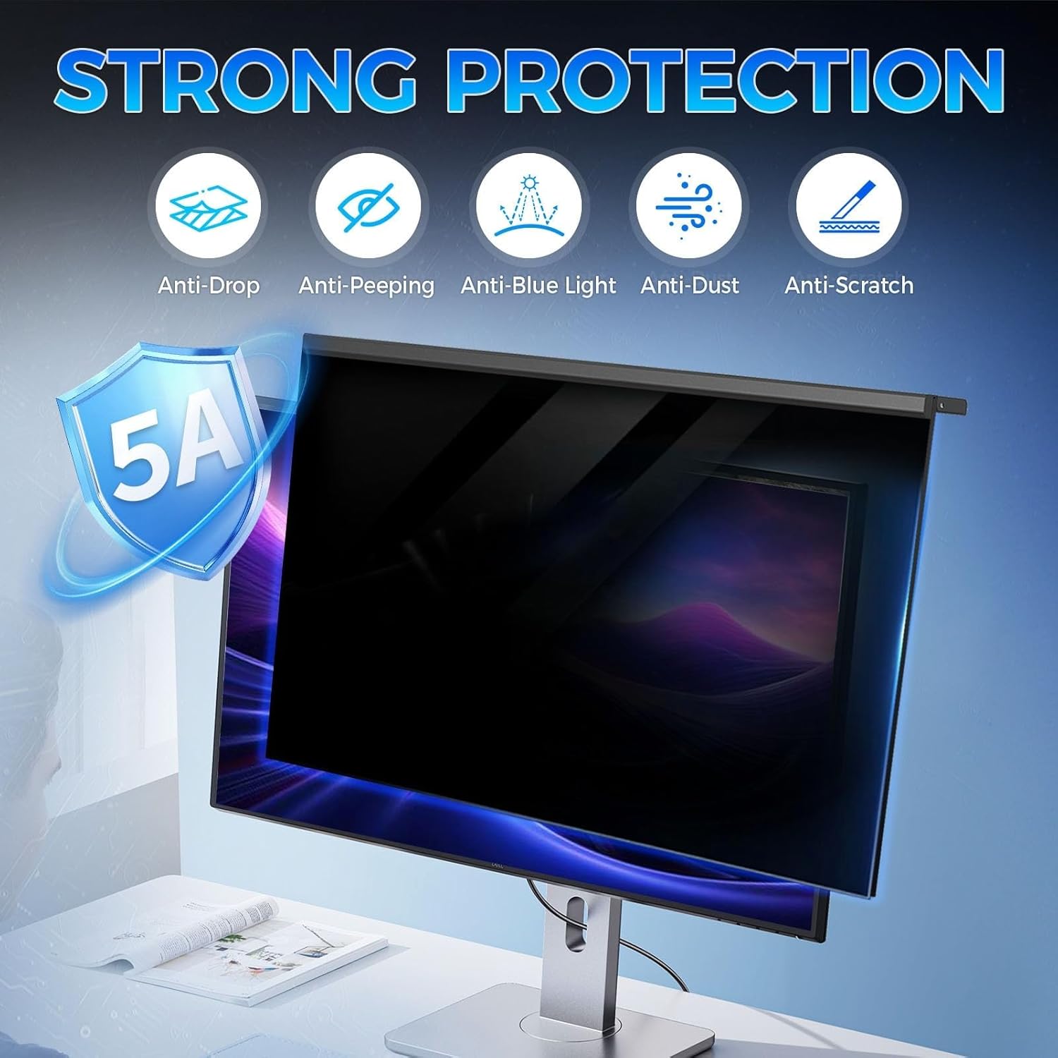 Magnetic 27 Inch Computer Privacy Screen Filter for 16:9 Aspect Ratio Widescreen Monitor, Eye Protection Anti Glare Blue Light Computer Privacy Shield Panel, Removable Anti-Scratch Protector
