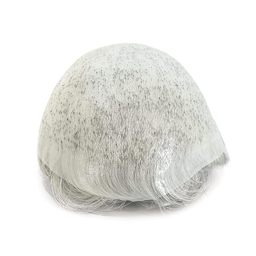 Miniatura 5 de Natural Mens sistema de reemplazo de cabello humano real Caballeros Cabello humano postizos finos polivinílicos V bucle negro gris pelo toupee