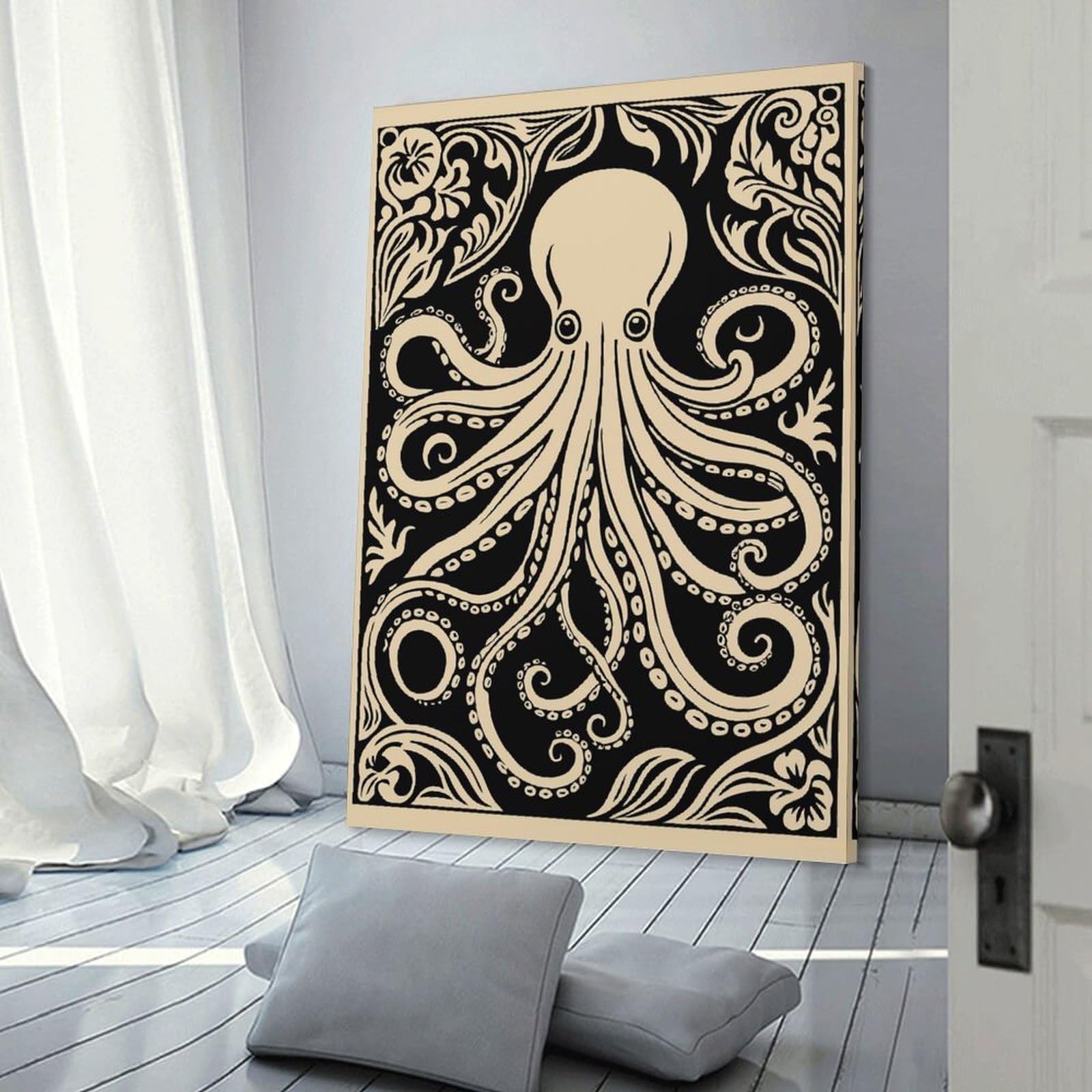 Junmoney Decorative Wall Artwork Octopus Art Nouveau Illustration, 08x12inch(20x30cm), for Calm Bedrooms, Home Corners Or Flats, An Easy Wall Refresh for Bedrooms