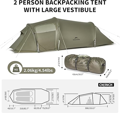 Miniatura 8 de Naturehike Opalus UL 4 Season Tents for Camping, Windproof 2-3 Person Winter Camping Tent, Double Layer Cold Weather Tunnel Tent with Vestibule