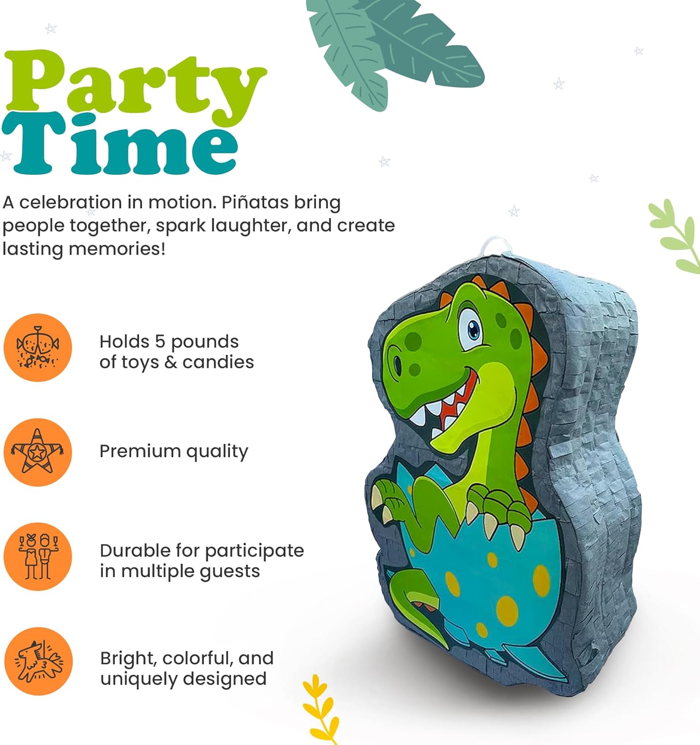 Dinosaur T-Rex Pinata Hatching From Egg - Bulk Candy Fill Spill - Dino Party Decoration, Birthday Supplies - Animal Theme Decor Events School Parties - 16 X 11.5 X 5.5 In