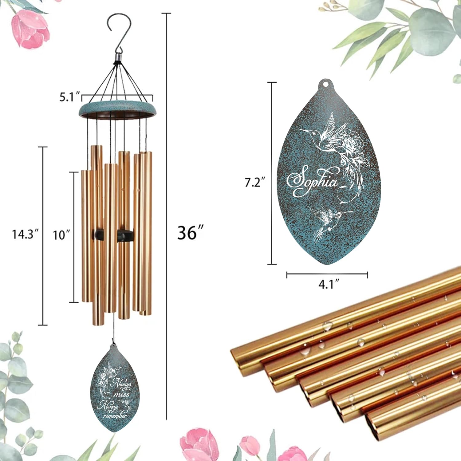 ASTARIN Personalized Name 35" Memorial Wind Chimes for Outside, Metal Sympathy Gifts for Loss of Mother Father Loved One, Bereavement Wind Chime in Memory Gift, Decor Outdoor Garden Patio