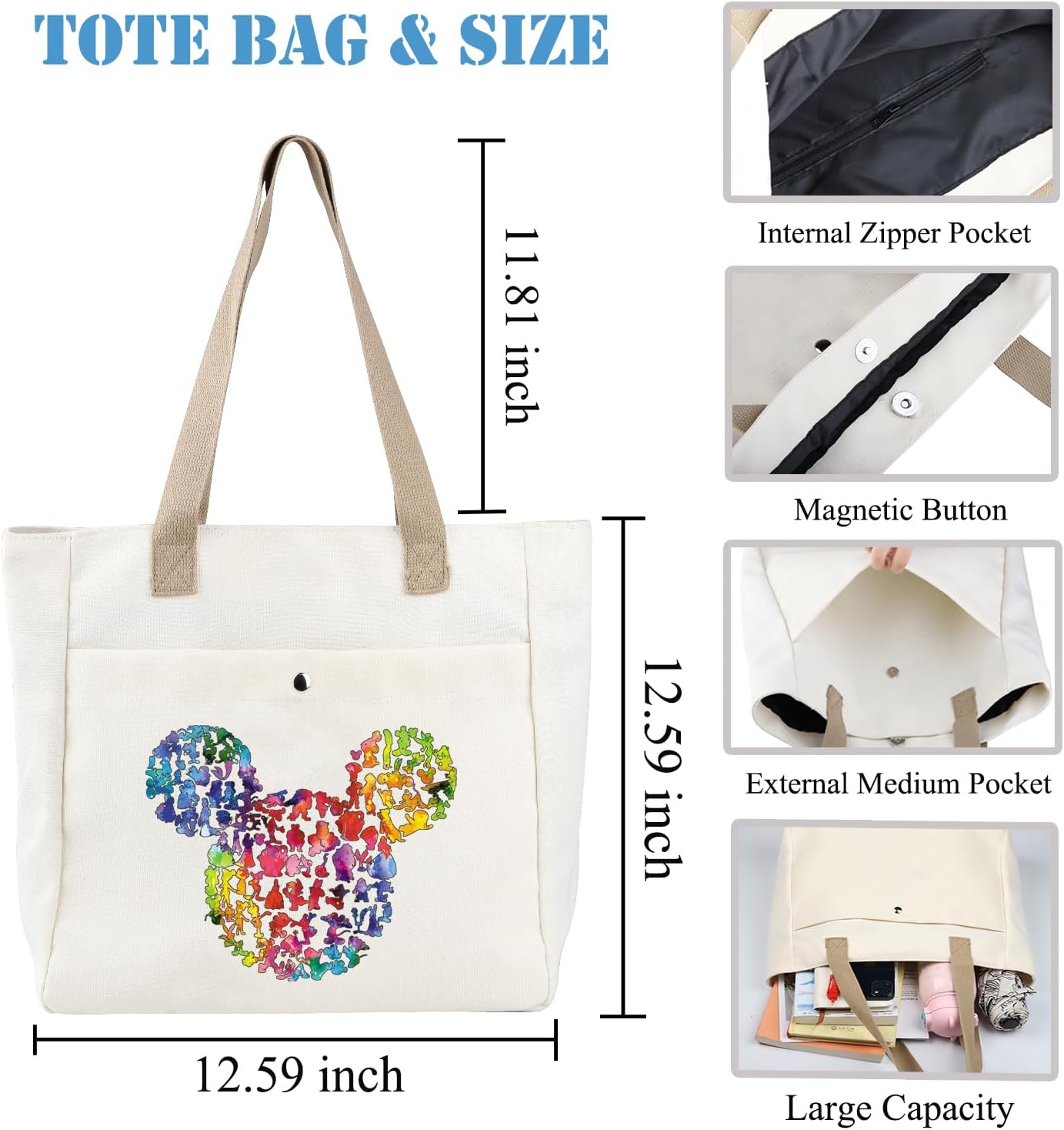 BDPWSS Cartoon Mouse Cute Mouse Themed Gifts Tote Bag Fairy Tales Merchandise Vacation Trip Gift Magic Kingdom Gift - Image 3