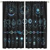 DDCBNS Boho Sun Moon Curtains,Mystic Starry Sky Vintage Astronomy Bohemian Moon Phases Print Curtains for Bedroom Living Room Kitchen Café Window Drapes 2 Panels Set,Total Size 42