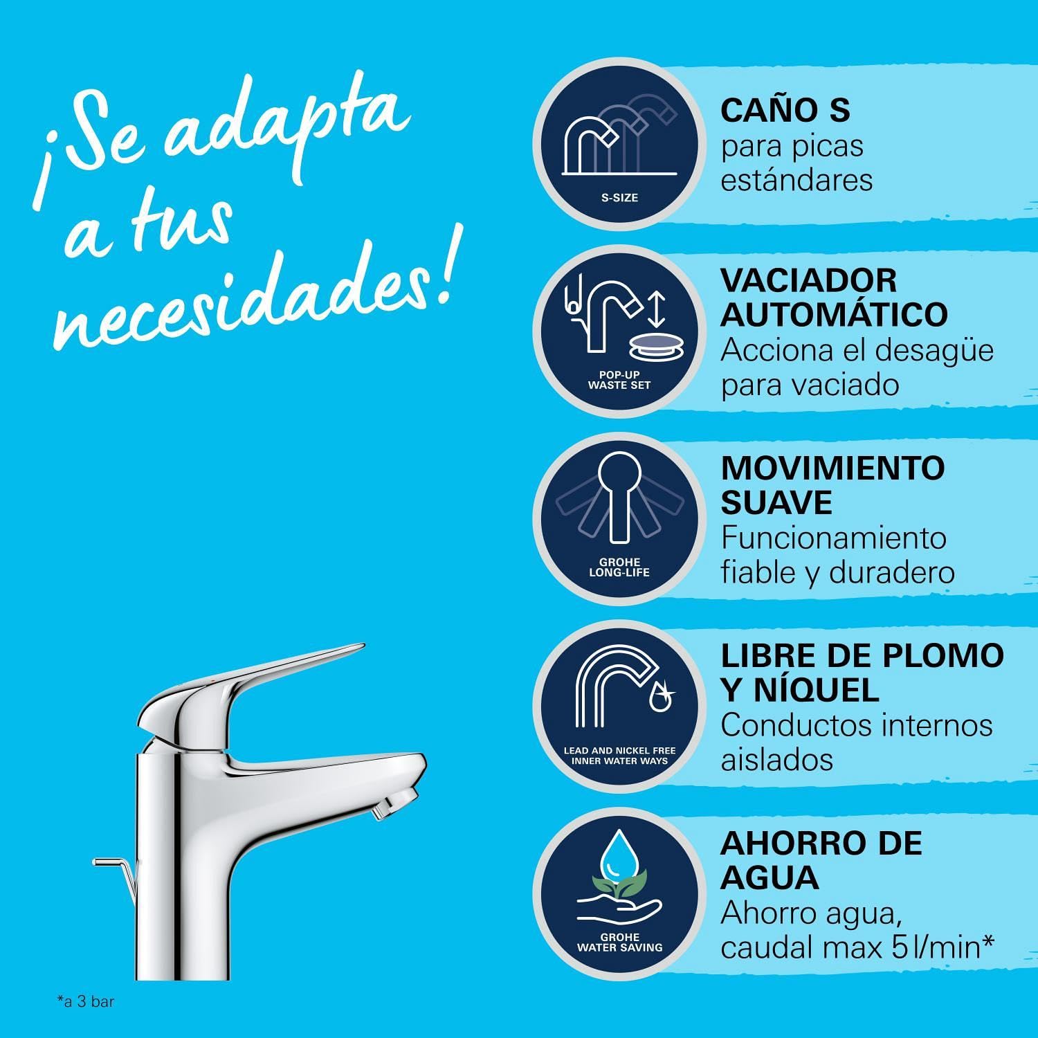 Grohe Sony 24316001 Swift 2023 OHM bateria umywalkowa S, jednoręczna bateria umywalkowa, rozmiar 1/2S, chrom