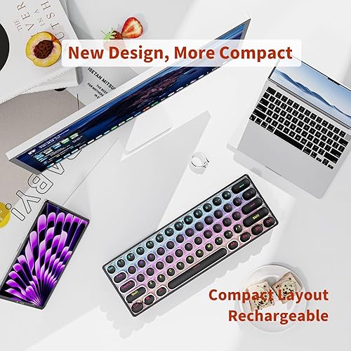 Miniatura 8 de EWEADN - Teclado de máquina de escribir G61, teclado mecánico inalámbrico, 60% mini máquina de escribir con retroiluminación arcoíris,