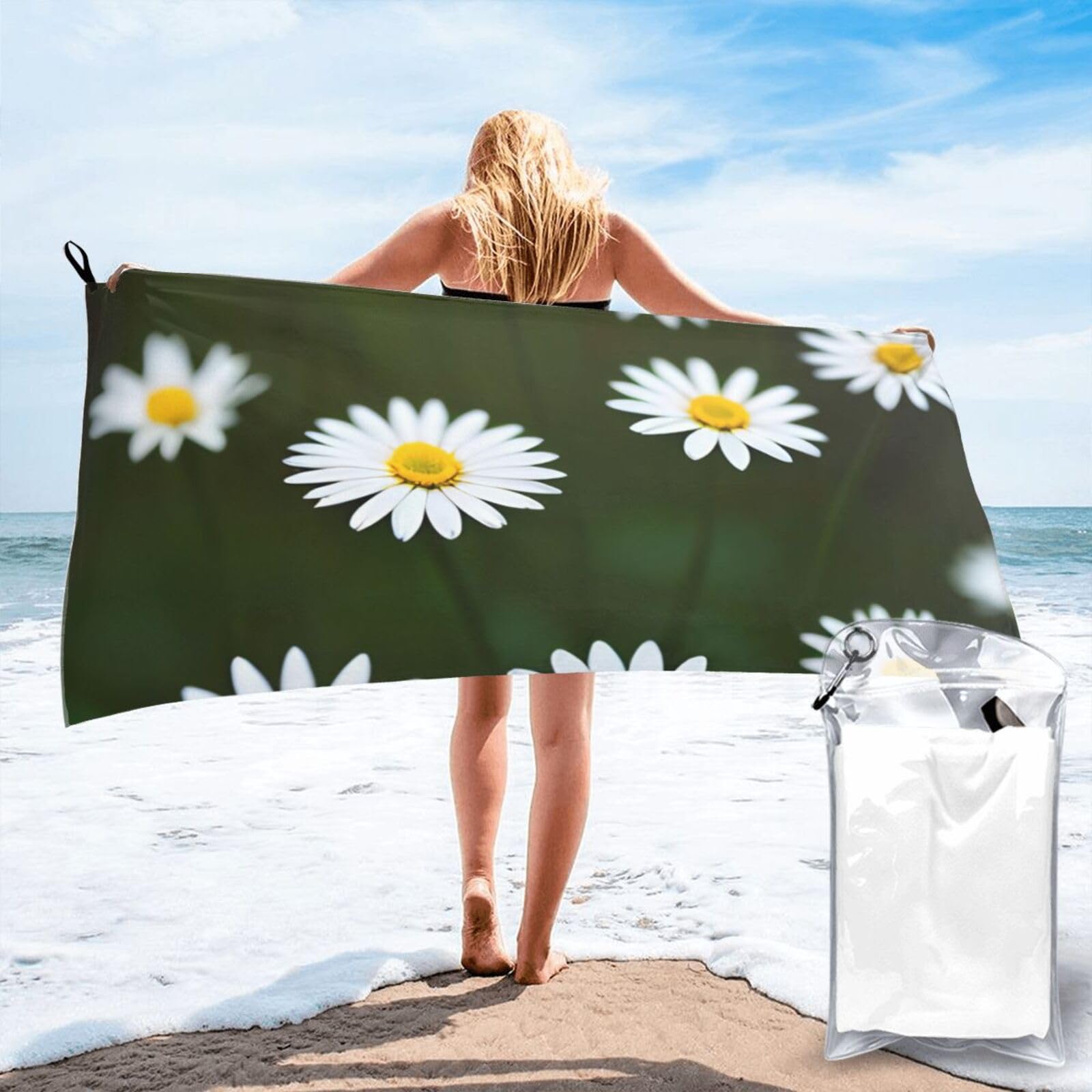 pojknbv Wild White Daisy Flower Print Travel Gym Towel For Beach Camping Hiking Yoga Lightweight Reusable Versatility