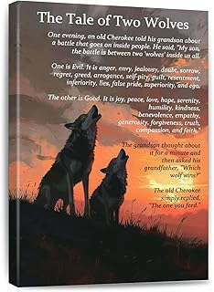 The Tale of Two Wolves Wolf Canvas Wall Art Inspirational Quote Poster Gifts Prints for Home and Office Native American Home Decor Framed 8 * 12 Inch