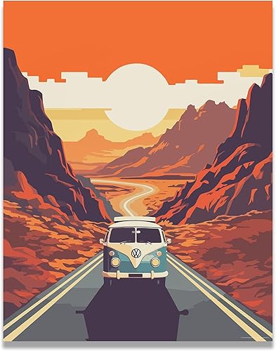 Inspirational Wall Art Co. - Nómada | Póster retro Volkswagen - Póster vintage de playa - Póster de surf Volkswagen Van Beetle - Impresiones de