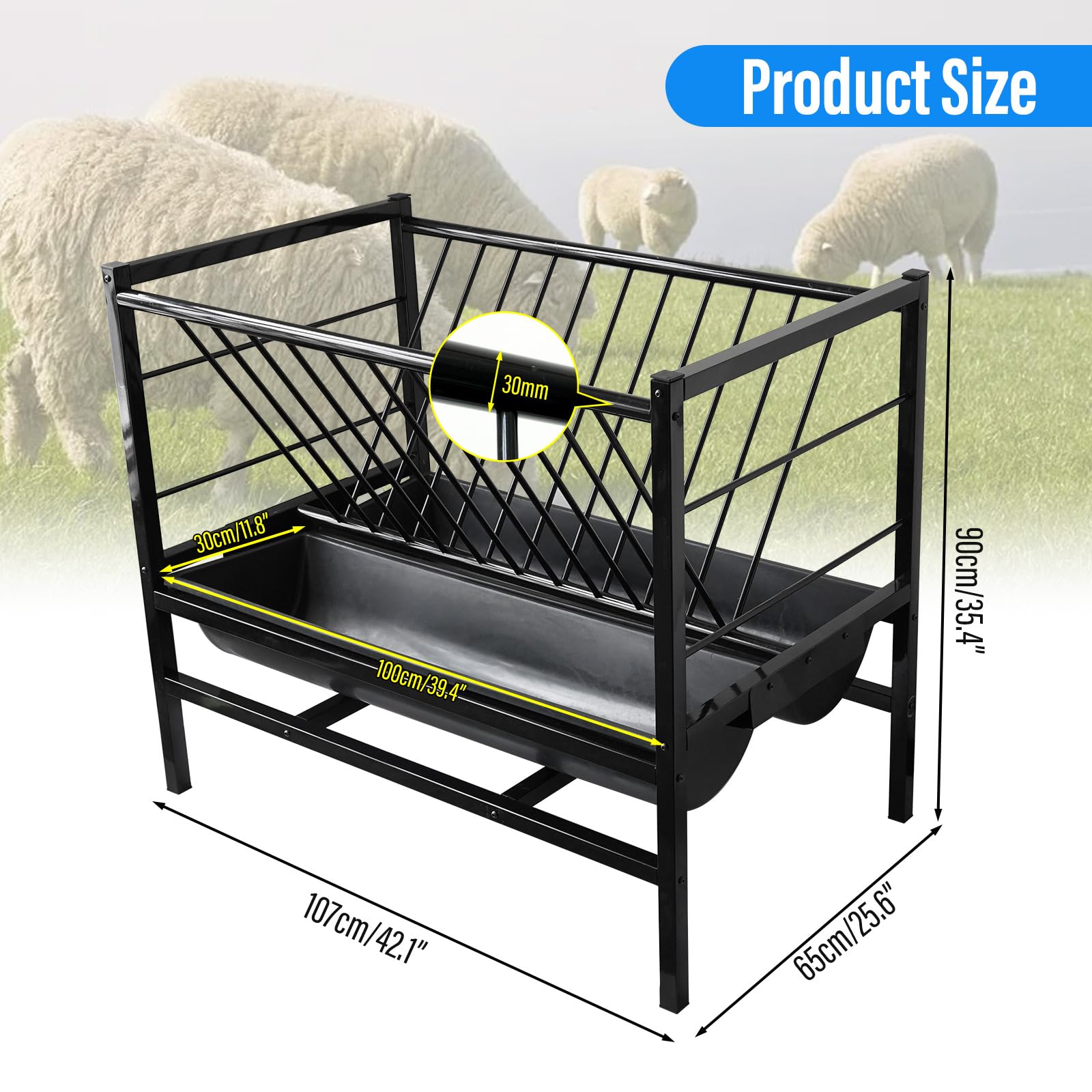 Râtelier à Foin 2 En 1 Pour Chèvres, Moutons, Chevaux - Mangeoire Autonome 200L En Acier - 100x66x85cm