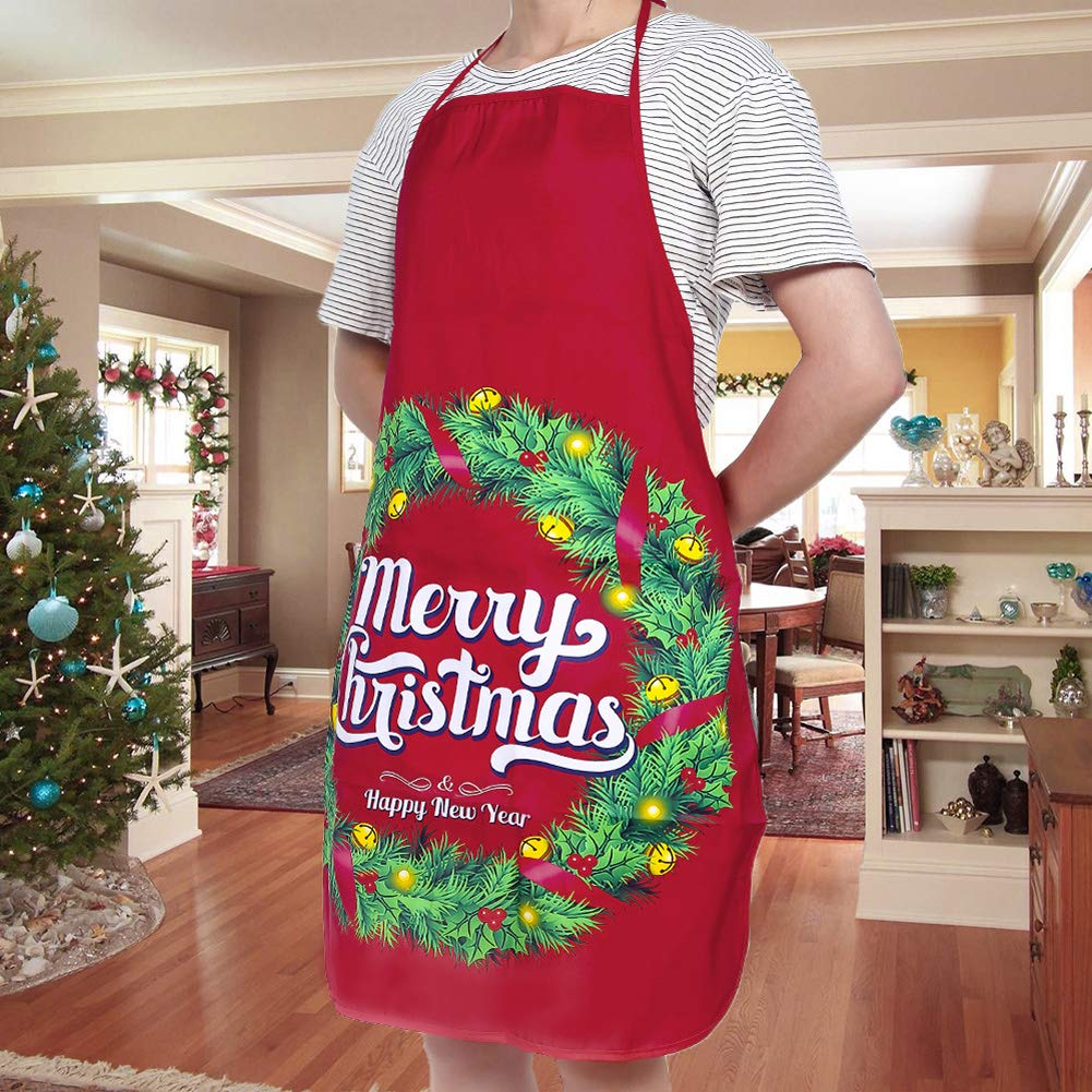 Christmas Aprons for Women Men Cartoon Kitchen Aprons Santa Snowman Elk Adult Pinafore Merry Christmas Sign Dinner Party Apron Decor Novelty Aprons for Xmas Restaurant House Kitchen Cooking Baking BBQ
