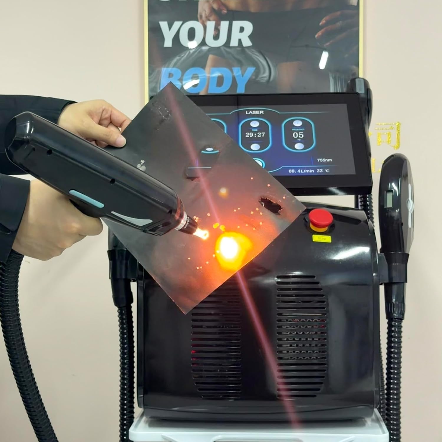 Dispositivo multifunzione 4 in 1 ad alta potenza per epilazione laser, rimozione dei peli e rimozione tatuaggi con laser a picosecondi, adatto per uso domestico/salone (nero).