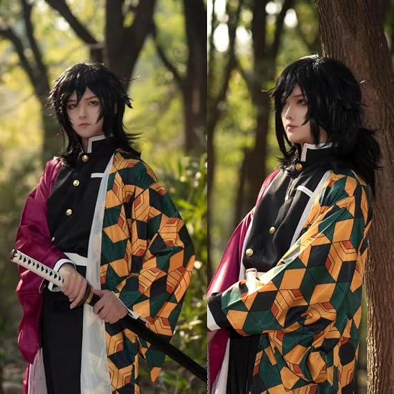 Anime Cosplay Costume with Wig for Adults, Anime Cosplay Uniform Kimono Outfit for Men and Women Halloween