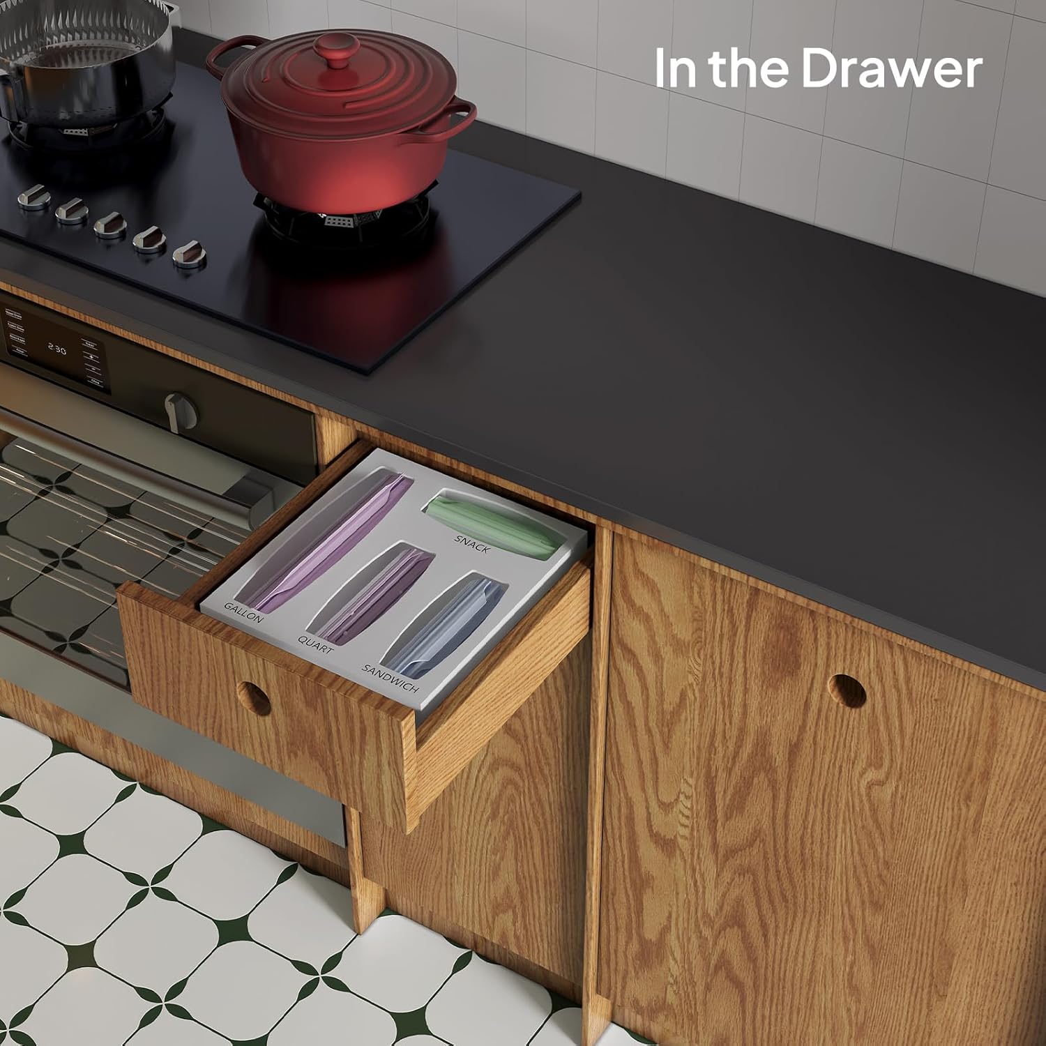 Aquiver Acrylic Bags Storage Organizer - Drawer & Food Storage Organizer - Compatible with Gallon, Quart, Sandwich, Snap, Freezer, Slider Bags (White)