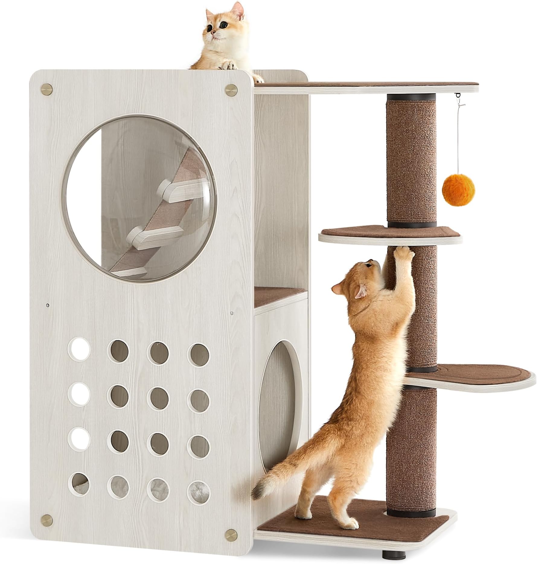 Feandrea Clickat Collection - No.005 Cat Tree, Quick Assembly, Replaceable Parts, Modern Cat Tower with 4.1-Inch Dia. Thick Scratching Post, Cat Cave, 3 Perches, Soft Ladder, Cat Condo for Indoor Cats