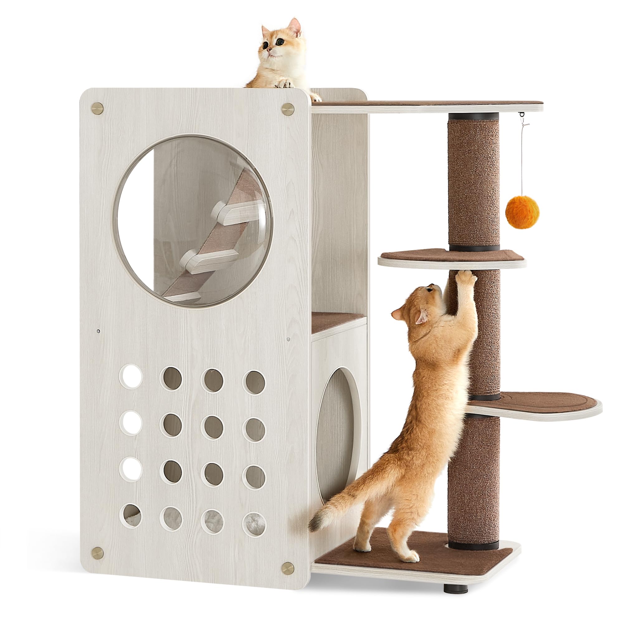 Feandrea Clickat Collection - No.005 Cat Tree, Quick Assembly, Replaceable Parts, Modern Cat Tower with 4.1-Inch Dia. Thick Scratching Post, Cat Cave, 3 Perches, Soft Ladder, Cat Condo for Indoor Cats
