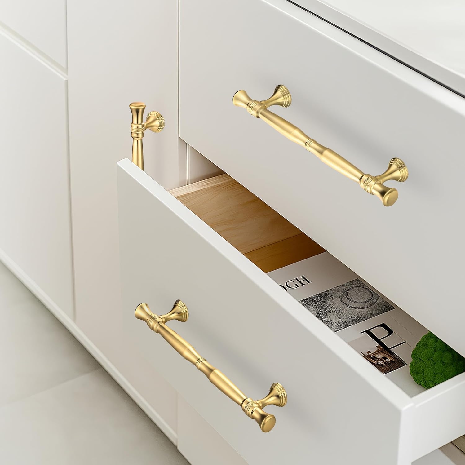 10-Pack 5 Inch Gold Bar Kitchen Cabinet Handles,Modern Cabinet Drawer Pulls and Knobs,Brushed Brass Pull Hardware for Dresser Handle Zinc Alloy