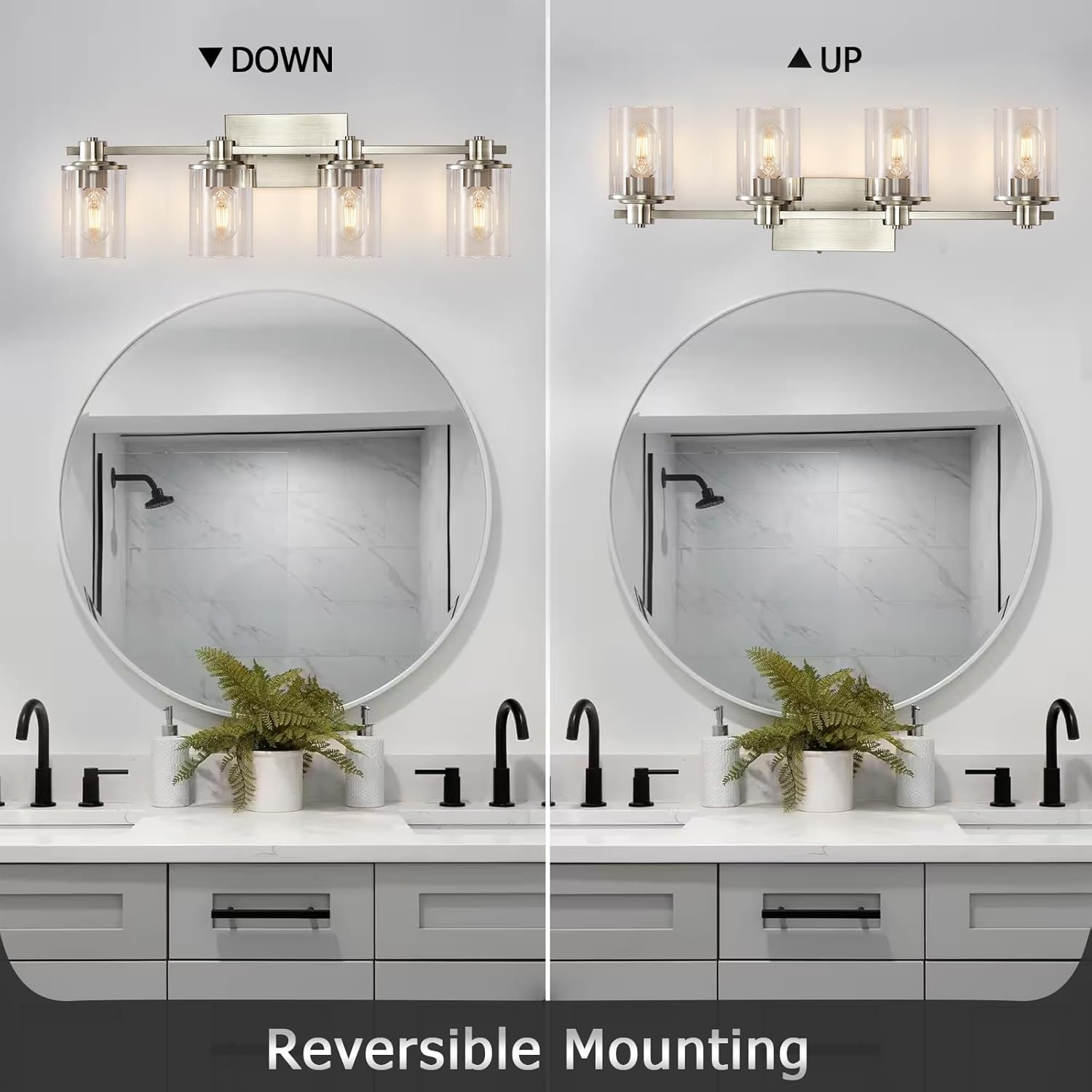 DUJAHMLAND 4 Light Bathroom Vanity Light, Brushed Nickel Bathroom Light Fixtures Over Mirror, Vanity Lights with Clear Glass Shade, Bathroom Light Indoor Decorative and Renovation