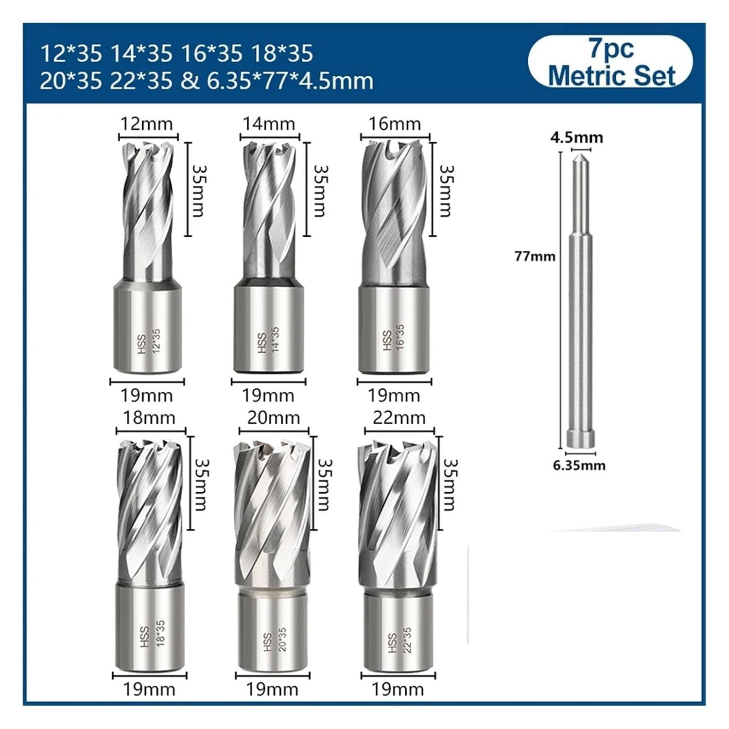 7pcs HSS Core Drill Bit Annular Cutter