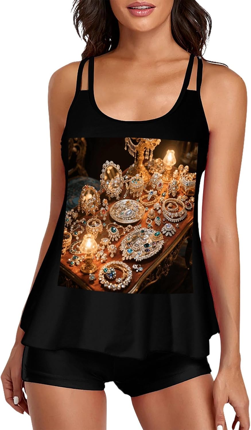 Jewelry Feast Tankini Swimsuits for Women Tummy Control Two Piece Bathing Suits Swim Tops with Boy Shorts