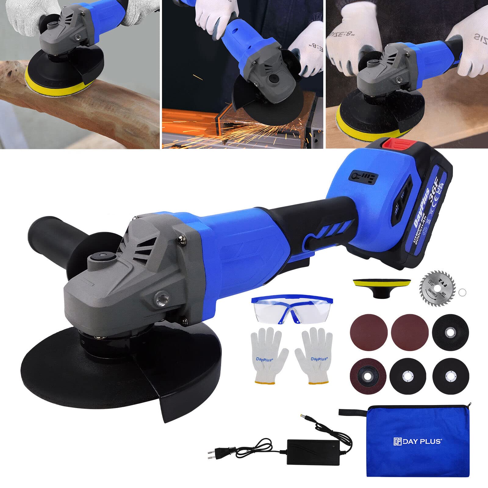 Amoladora angular inalámbrica de 550 W para cortar, pulir, con disco, mango lateral, discos de 115 mm, lijadora para cortar, moler, pulir y afilar