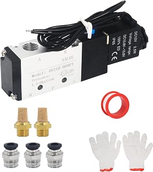 Solenoid Valve 4V210-08 DC12V Series Single Coil Pilot-Operated Electric 5 Ways 2 Position 1/4 inch NPT Connection Type Outlet Wire