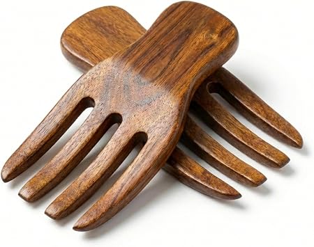 Salad Hands - Set of 2 Acacia Wood Salad Servers for Easy Tossing & Serving of Salad, Pasta, Fruit, and More Perfect Kitchen Accessory