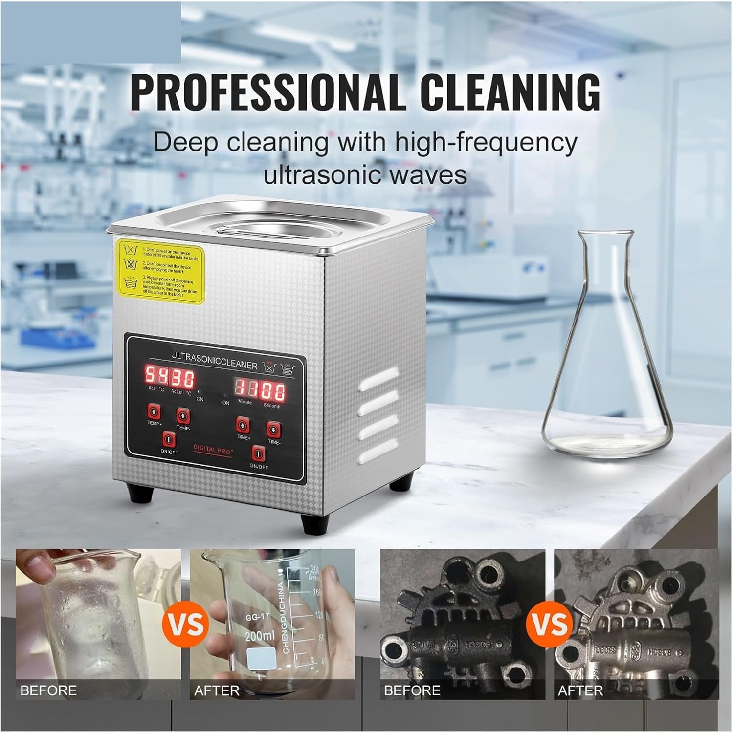 Ultra Cleaner with Digital Timer & Heater - Professional Stainless Steel Ultrasonic Cleaning Machine for Jewelry, Watches, Eyeglasses & Small Accessories