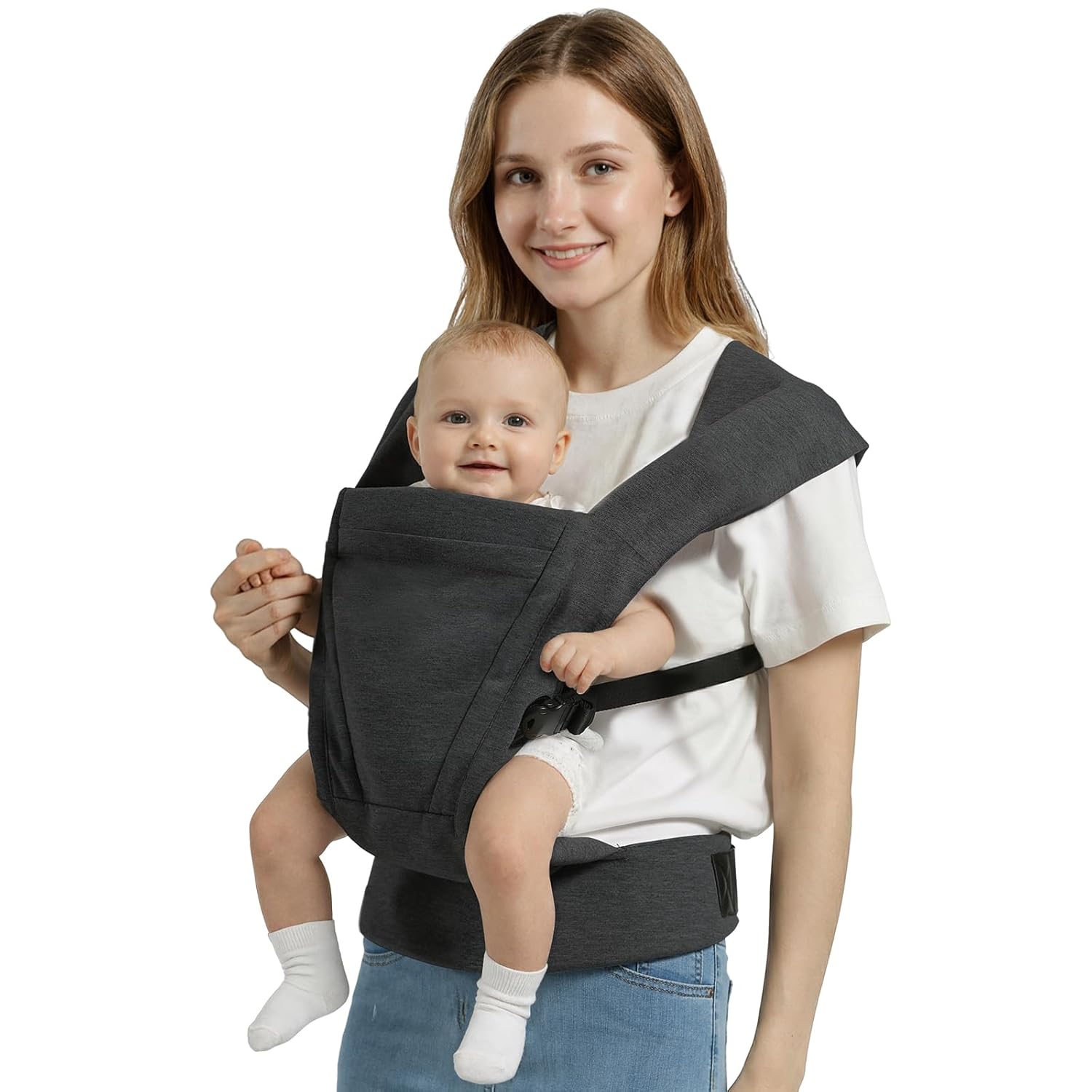 MISSWISDOM Baby Carrier Newborn to Toddler Baby Wraps Carriers(7-30lbs), Newborn Carrier with Head Support, Infant Holder Carrier with Enhanced Lumbar Support, Dark Grey