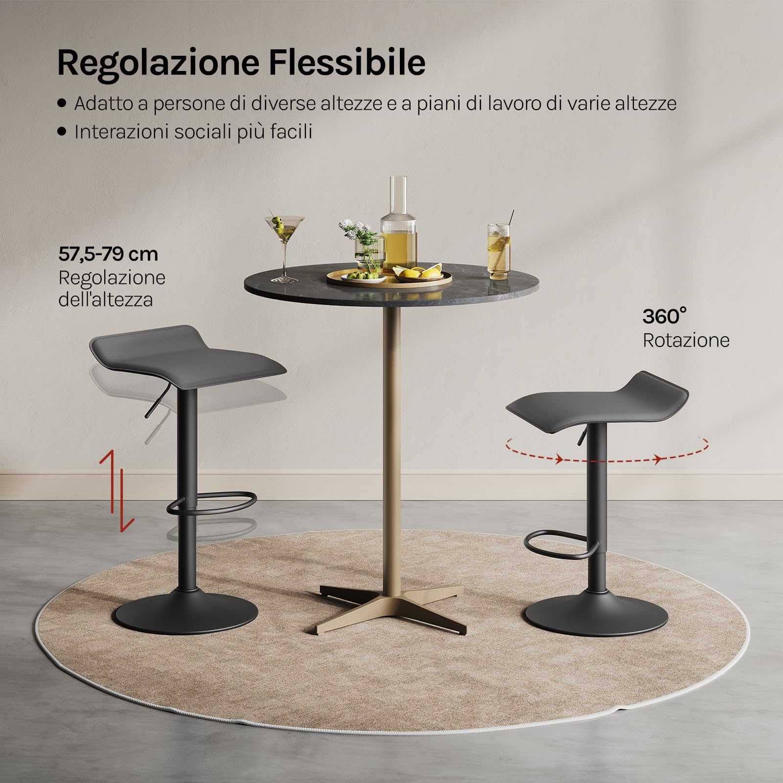 WOLTU Sgabello Cucina, Regolabile in Altezza, PVC, Grigio | Sgabello da Bar Colazione, con Poggiapiedi, Regolabile in Altezza, Sgabelli Girevole, per Cucina Caffè Banco, in Metallo