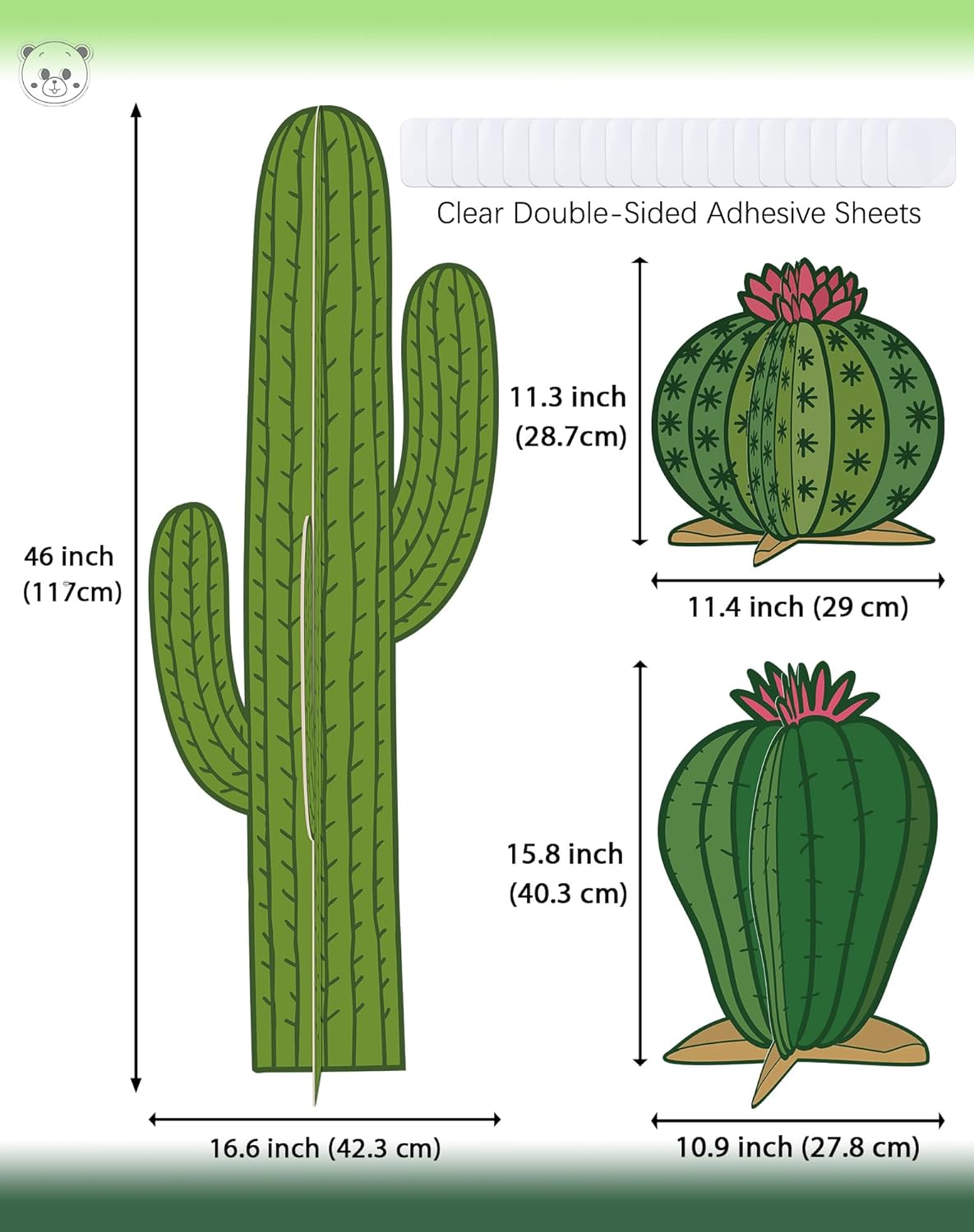 6 Pcs Green Cactus Cardboard Cutouts, Western Standee Party Decorations for Wild West, Mexican Fiesta Cinco de Mayo Birthday Photo Props