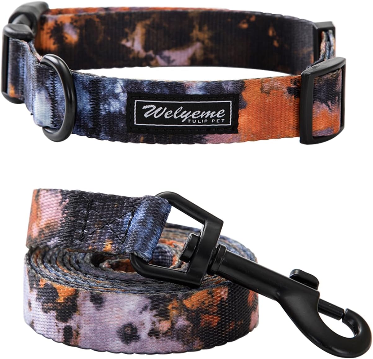 犬の首輪とリードセット XS、小型、中型、大型犬、レインボーストライプ、タイダイ犬の首輪(L(15.7インチ~22インチ)))