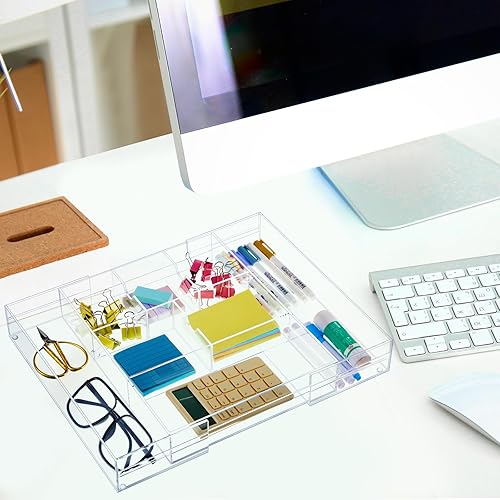 Miniatura 7 de 1 organizador de cajones de escritorio de acrílico de 2 pulgadas de altura, bandejas organizadoras de cajones expandibles con 8 compartimentos