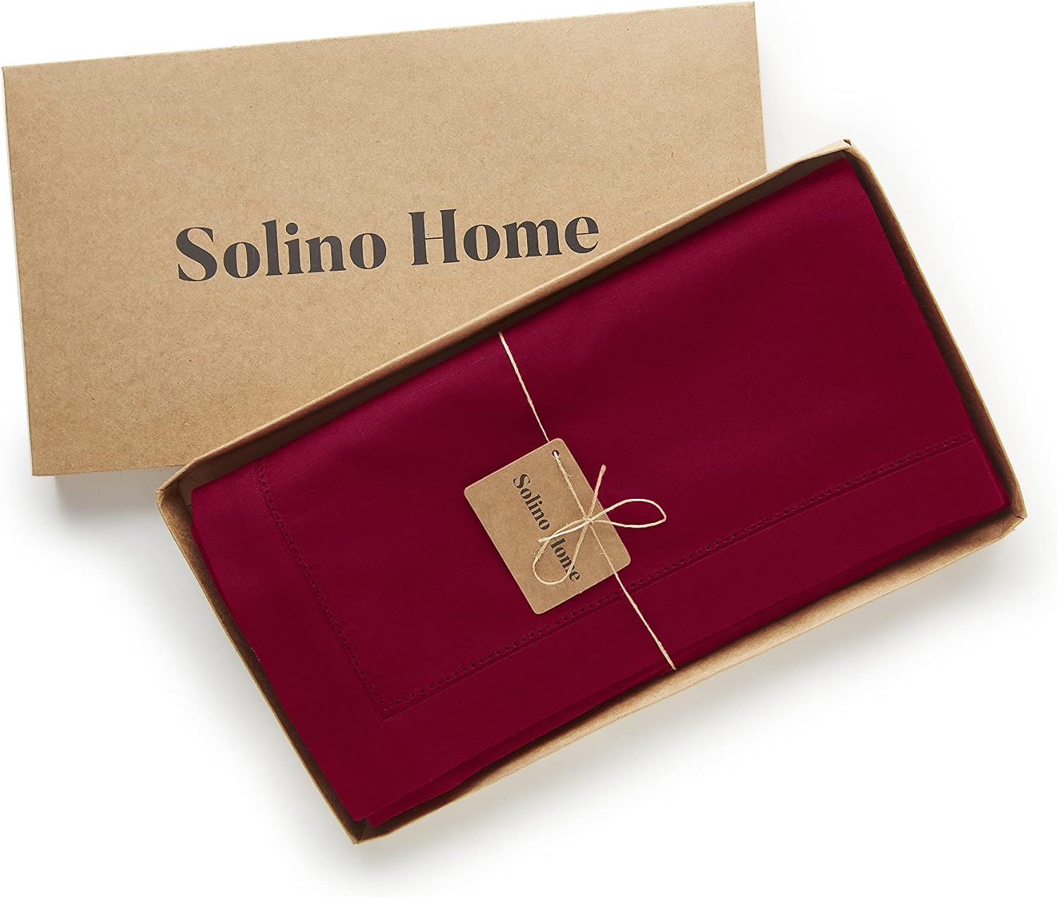 Solino Home Red Cotton Linen Tablecloth 54 x 72 Inch - Hemstitch Table Cloth for Rectangle Tables - Machine Washable Tablecloth for Memorial Day