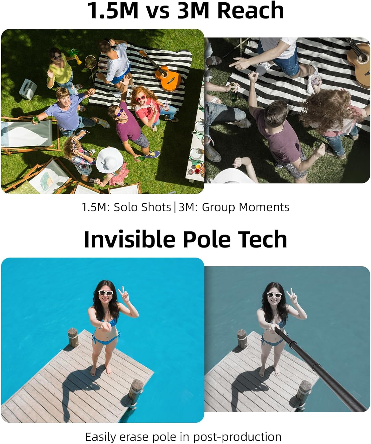 BRDRC 3m Selfie Stick Tripod for Insta360 X5, 118 Inch Carbon Fiber Invisible Ultra Long Extension Pole with Quick Release Handle Grip Stand for Insta 360 ONE X5 Accessories (with GoPro Adapter)