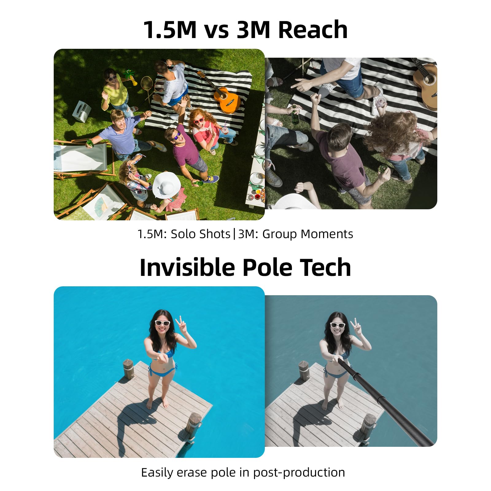 Perche à Selfie Invisible 3 M En Fibre De Carbone - Pour Insta360 X5/X4/X3/X2 - Télescopique 45 Cm à 3 M - Avec Sac