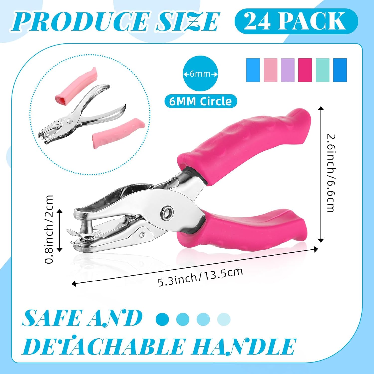 Crtiin 24 Pieces Single Hole Punch Handheld 1/4 Inch Hole Metal Paper Puncher Bulk with Soft Grip Handles Circle Shape Grip Heavy Duty for DIY Craft Paper Greeting Cards Scrapbook Notebook