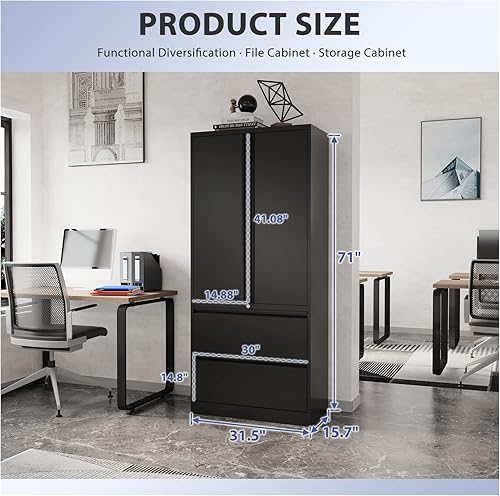 Miniatura 3 de Anxxsu Archivador lateral con cerradura, gabinete de almacenamiento de metal con cajones, archivadores de 52 pulgadas para oficina en casa,