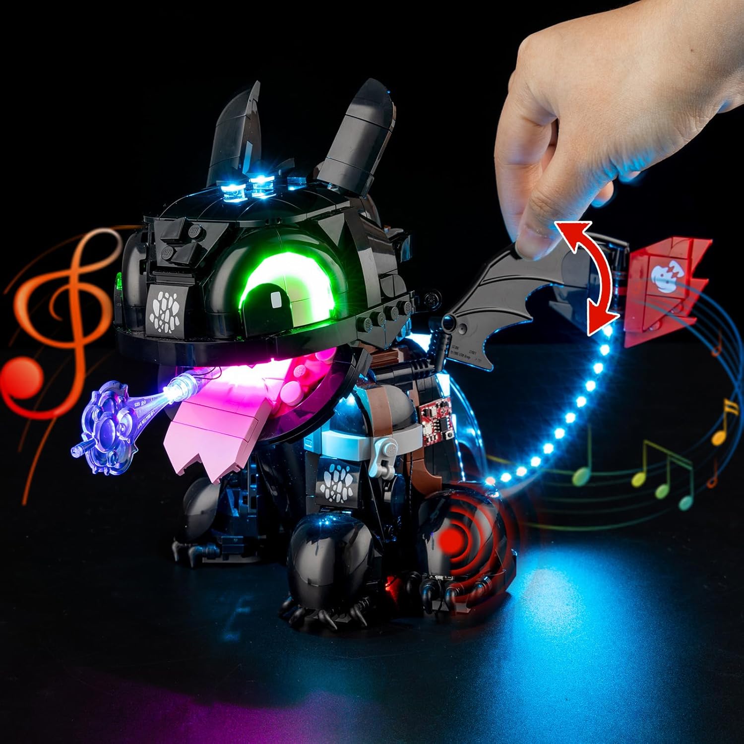 Nitemode Compatible with Lego 10375, Upgraded How to Train Your Dragon : Toothless Model,No Model(Sound Version)