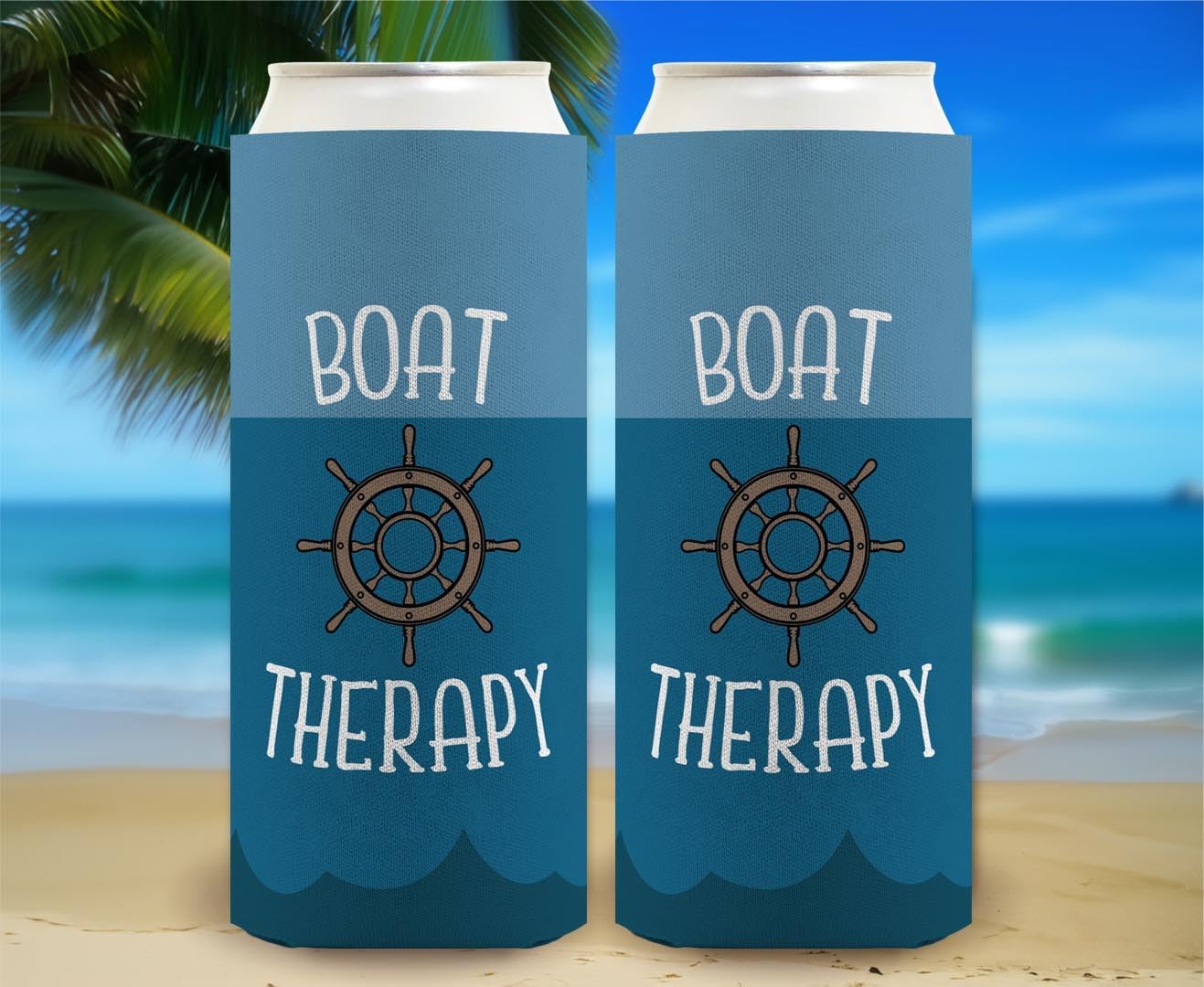 Beach House Decor for Women Nautical Theme Boating Relief 12-Pack Ultra Slim Can Thermocoolers