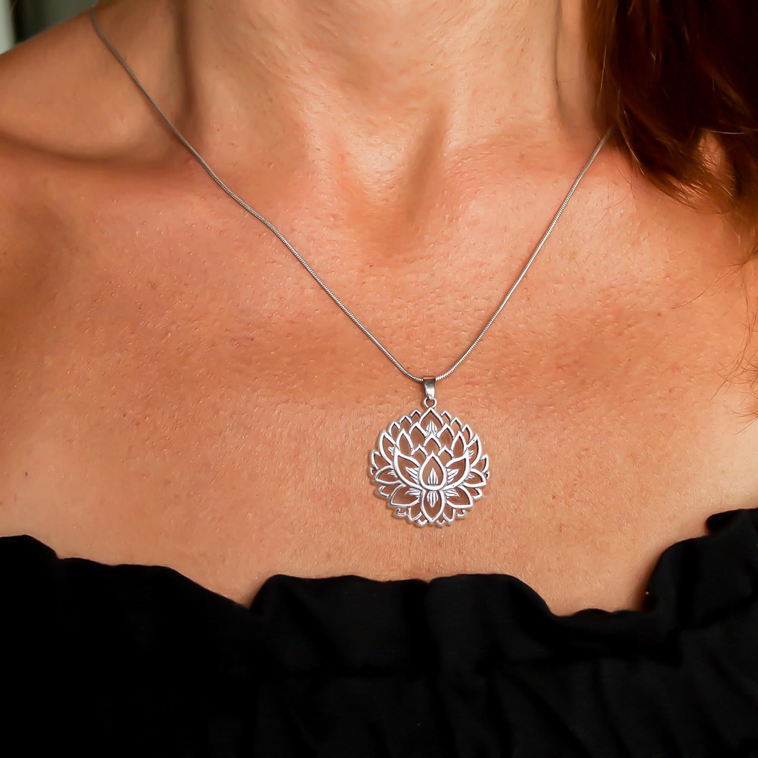 Lotus Flower Necklace 925 Sterling Silver - Large Open Birthday Flower Necklaces for Women 20 Inch Chain - Boho Spiritual Yoga Jewelry - Inspirational Gifts for Her - Handmade - Image 3
