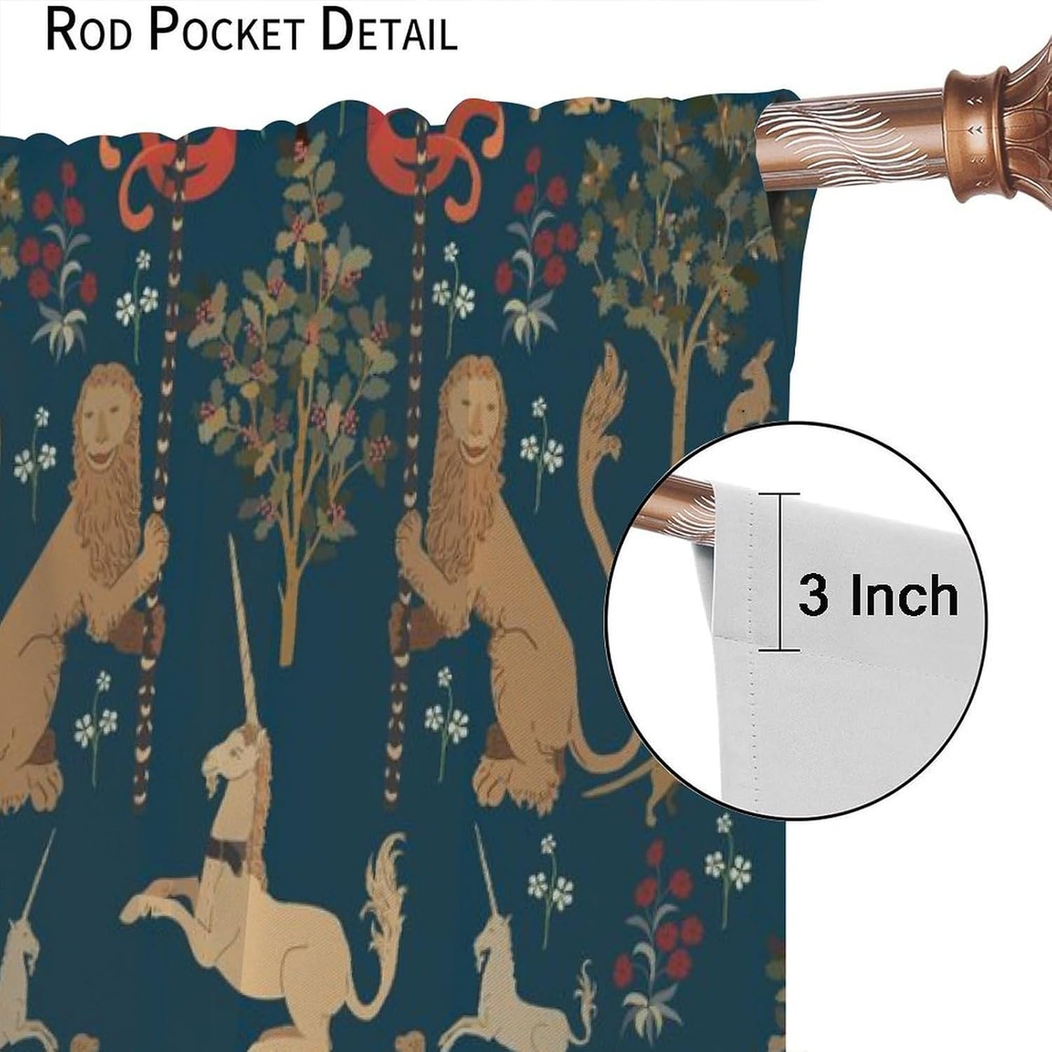 Animal Forest Blackout Curtain, Middle Ages Style Woodland Tree Animal Lion Dog Horse Pattern Window Treatments Darkening Drapes for Kitchen Living Room Bedroom Office Decor 52" W x 84" L